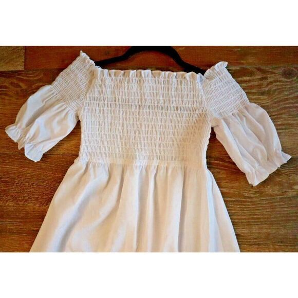 Ava + Esme Women's Sz 8 White Off The Shoulder Puff Sleeve Shirred Maxi Dress - Picture 5 of 10